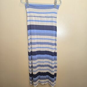 Max Studio Blue Striped Maxi Dress Fold Over Band Skirt Size Small